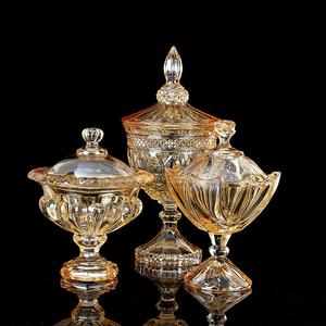 现代欧洲蜜饯透明水晶桌糖果罐水果碗，桌面装饰用带盖蛋糕托盘 - Product Image 3