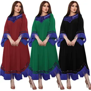 Payetli püskül etekler müslüman elbise Abaya Kaftan Abaya elbise kadın Pakistan islam kadın giyim için