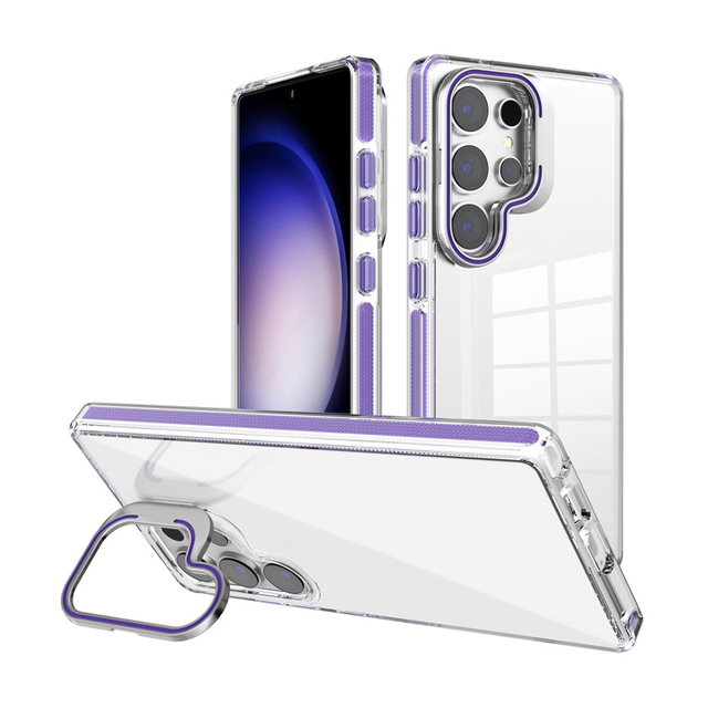 Anti Shock Mobile Phones Case with Built-in Metal Camera Stand TPU PC Clear Phone Case for Samsung S26 S25 S24 S23 Ultra