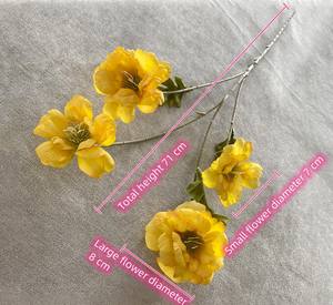 Commercio all'ingrosso 5 teste di seta in massa ramo finto ibisco fiori artificiali per la decorazione domestica di nozze - Product Image 5