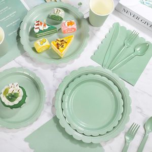 Đảng Bộ đồ ăn thiết lập màu sắc rắn trang trí tiệc sinh nhật màu sắc tinh khiết dùng một lần giấy tấm và ly - Product Image 1