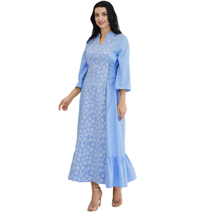 Nouvelle Robe Maxi Musulmane 2026 pour Femme, Modeste, en Jacquard Floral, Col en V, Manches Longues, Abaya, pour l'Aïd et les Mariages, en Polyester Respirant, Style Islamique - Product Image 4