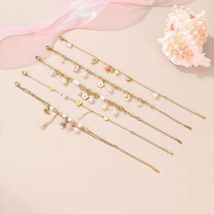 18K Gold Plated Stainless Steel Flower Heart <b>Bracelet</b> Natural Stone Beads Shell Pearl Braided Fashion Jewelry - Product Image 3