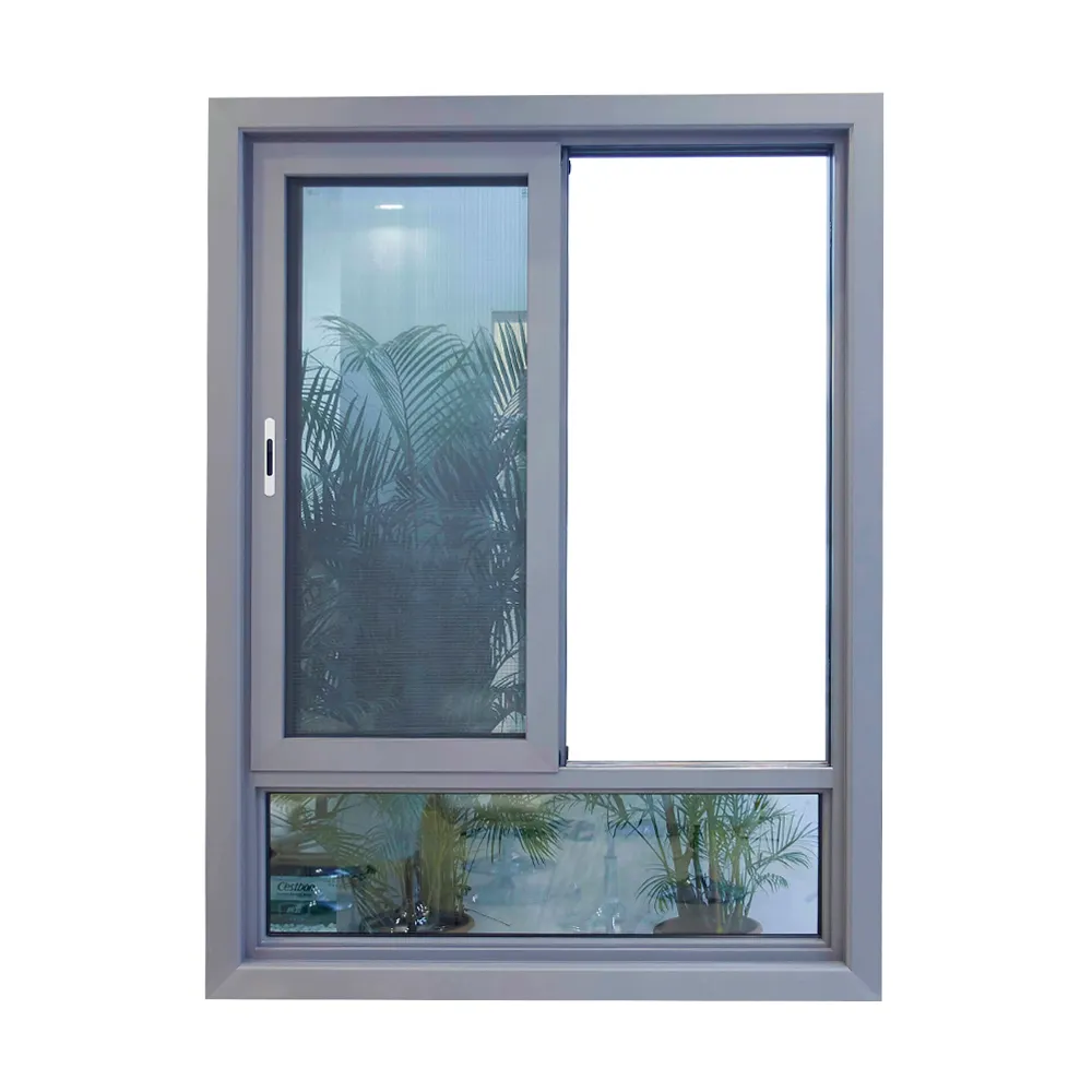 Wooden Color Customized 3 Track Sliding Window With Grill Design Tinted Glass Aluminum Windows