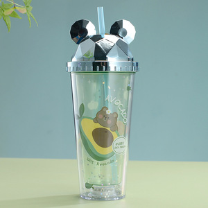 Double Walled Plastic Straw Cup Mickey Mouse Ears Cartoon Fruit Design Student Portable Water Bottle 500Ml - Product Image 3