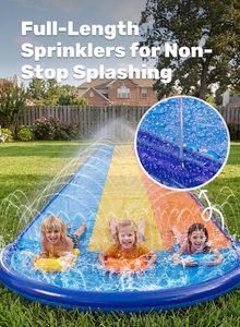 Triple Lane Rainbow PVC Water Slide with Sprinkler and 3 <b>Surf</b> Riders for Kids Backyard Racing - Product Image 4