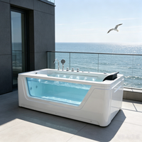 Baignoire Spa Rectangulaire Autoportante Villa avec Hydromassage à Air, 8 Jets, Drainage à Double Jupe, en Acrylique, pour 2 Personnes