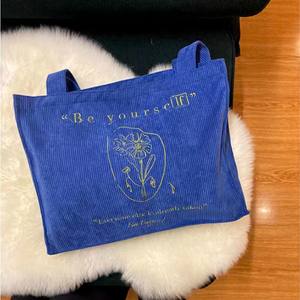 Wholesale Reusable Eco-friendly <b>Corduroy</b> <b>Tote</b> <b>Bag</b> Large Capacity Shopping <b>Bag</b> Promotional Gift Travel Solid Color Embroidery - Product Image 1