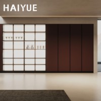 Muebles de Cocina Modulares Personalizados HAIYUE, Mesa de Estación de Café, Estilo Francés Simple, Iluminación Abierta, Mueble de Comedor con Almacenamiento de Vino de Vidrio