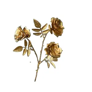 Bruiloft Simulatie Bloem Goud 3 Hoofd Rose Materiaal Groothandel Bruiloft Weg Lood Decoratie