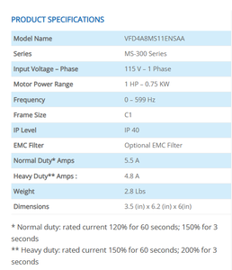 อินเวอร์เตอร์ Delta MS300 VFD4A8MS11ENSAA 100-120V 1 เฟส 0.75 กิโลวัตต์ 1 แรงม้า - Product Image 2