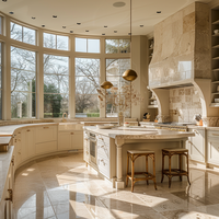 Armoires de cuisine modulaires sur mesure avec finition laquée haute brillance, design vintage français de luxe, fabriquées sur commande