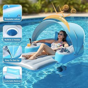 Lettino Galleggiante Motorizzato <span class=keywords><strong>con</strong></span> Tettuccio, Zattera Elettrica Ricaricabile a Doppio Motore per <span class=keywords><strong>Piscina</strong></span> e Lago, Perfetta per Feste Estive all'Aperto - Product Image 4