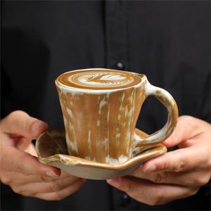 Japanese Style Coarse Pottery Ceramic <b>Espresso</b> Coffee Latte <b>Cups</b> with Handle and Saucer Set Afternoon Tea <b>Cup</b> for Cafe Shop - Product Image 4
