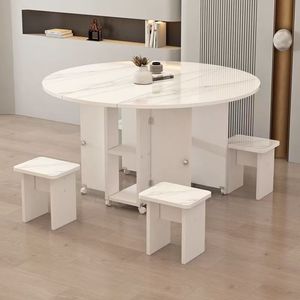 Foldable Extendable Dining <b>Table</b> with Storage Wheels Modern Space Saving Kitchen Apartment Furniture <b>Set</b> - Product Image 4