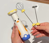 Mousseur à lait rechargeable avec 1 vitesse, 2 têtes de mélange, poignée en silicone, motif canard mignon, chargeur USB-C, écologique