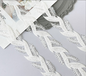 Heavy Beaded Embroidery <strong>Sequins</strong> Leaf Lace bar Code <strong>Ribbon</strong> for Garment - Product Image 2