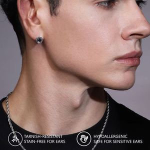 KRKC&CO 925 Sterling <b>Silver</b> <b>Stud</b> Earrings with Ball Shape Punk Design ZIRCON Stone Black Rhodium Plated Unisex Everyday Wear - Product Image 6