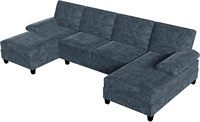 Ensemble de canapé sectionnel rectangulaire moderne 4 places avec double chaise longue, structure en bois massif, mousse à mémoire de forme, revêtement en lin gris foncé