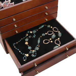 Boîte à bijoux pour femmes 5 tiroirs boîte <span class=keywords><strong>de</strong></span> rangement organisateur conteneur avec serrure miroir fourniture d'usine en bois velours bois <span class=keywords><strong>de</strong></span> luxe - Product Image 4