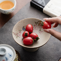 Crimson Glaze porseleinen fruitschaal met hoge voet, Chinese stijl bloemen- en vogelschaal, theehuis dim sum schaaltje