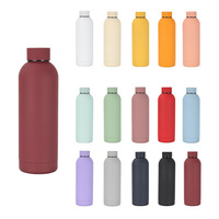 Botella de Agua Aislada al Vacío de Acero Inoxidable de 500 ml con Logotipo Personalizado al por Mayor, Taza Deportiva Minimalista de Color Sólido