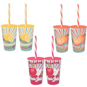Set di 6 riutilizzabili 470ml bicchieri di plastica con coperchio e paglia infrangibile bicchieri con vari disegni - Product Image 1