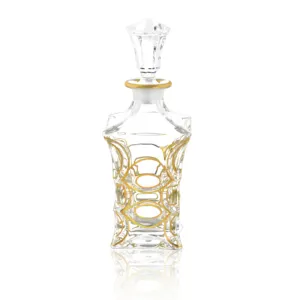 N34 Tốt Nhất Bán Quảng Trường Pha Lê Thủy Tinh Whiskey Decanter Chai 610Ml Công Suất Với Vàng Sơn Thiết Kế Cổ Điển Cho Tequila Brandy