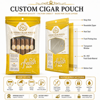 Pochette portable à fermeture éclair pour 5 cigares, étanche à l'humidité, avec couche hydratante pour feuilles de tabac, emballage plastique CPP mm