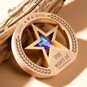 Jin Xuan <b>Wooden</b> Star Trophy Gold 365g Custom Logo Business <b>Gift</b> - Product Image 1