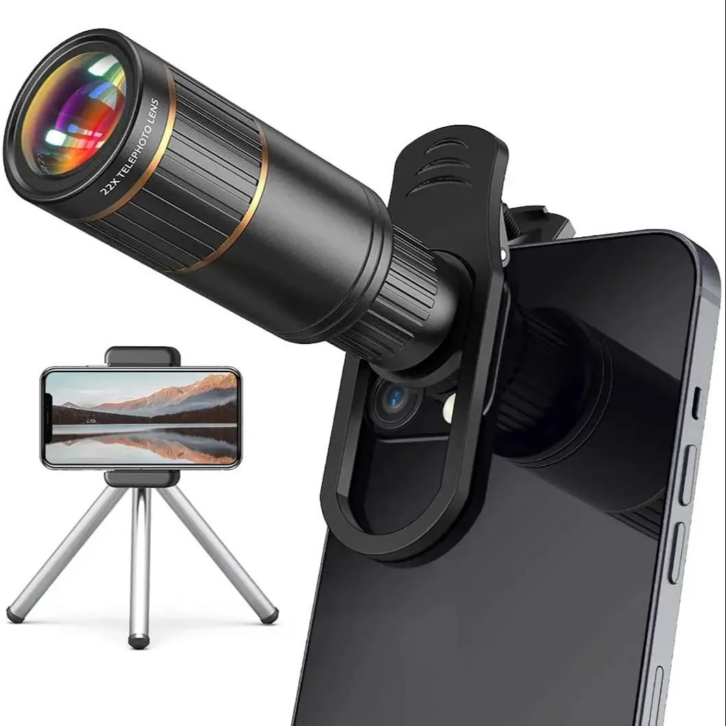 Venta caliente APEXEL 22X cámara externa teleobjetivo enfoque ajustable lente de teléfono móvil para teléfonos inteligentes