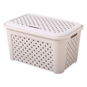 Plastic Rattan Laundry <b>Basket</b> White Rectangle <b>Stackable</b> Clothing Organizer Storage <b>Basket</b> for Clothes Toys - Product Image 3