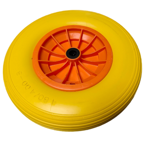 彩色 400-8 非充气实心 PU 泡沫花园手推车车轮，带塑料轮圈 - Product Image 3