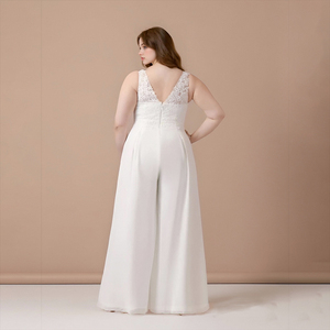 TEENYEE-Robe de soirée en mousseline brodée à motifs floraux en dentelle, <span class=keywords><strong>pantalon</strong></span> palazzo large en deux pièces, <span class=keywords><strong>combinaison</strong></span> de robes de <span class=keywords><strong>mariée</strong></span> de plage - Product Image 5