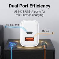 Cargador USB C de 30W con Doble Puerto, Adaptador de Pared para Laptop y Tablet, PD 30W Tipo C QC3.0, Bloque de Carga Rápida con Enchufe Estadounidense para iPhone, Samsung, iPad
