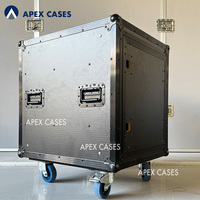 APEX CASES OEM/ODM 12U/14U/16U SLAM Lid Shock Rack System Display Case Heavy Duty Protection Spinner Wheels for Console Studio