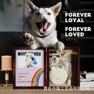 Solid Wood Pet Photo <b>Frame</b> Rectangle Brown Handmade Shadow Box For Dog Cat Paw Print Souvenir Storage - Product Image 2