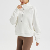 Tenues de sport pour femmes, sweat-shirts à col zippé court, en molleton épais, style patchwork, coupe ample