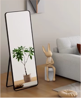 Miroir rectangulaire pleine longueur avec cadre en aluminium noir ultra fin, à fixer au mur ou sur pied, pour chambre ou salon, directement de l'usine