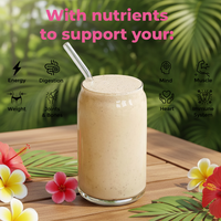 Smoothie protéiné à la crème vanille |   Whey et collagène provenant de bétail nourri à l'herbe |   Lait de coco biologique à la banane |   Mélange de Boissons Fonctionnelles au Cordyceps et au Reishi
