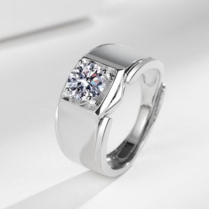 모조 Moissanite 신랑 남자의 반지 고급스러운 전체 지르콘 약혼 오픈 반지 남성용 스파클링 검지 반지 - Product Image 1