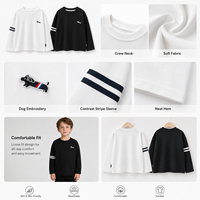 T-shirt Enfant 2026 à Manches Longues Brodé Chiot Coupe Ample Col Rond Décontracté Streetwear Haut Unisexe pour Enfants Usage Quotidien