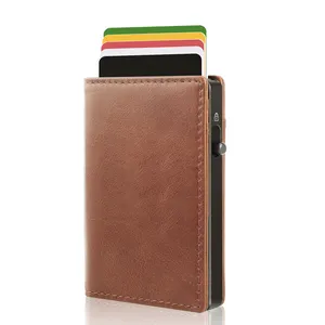 New Patent Durable Rfid Blocking Man Wallet Business Genuine Leather Purse Card Holder Case With With Aluminum Card Box