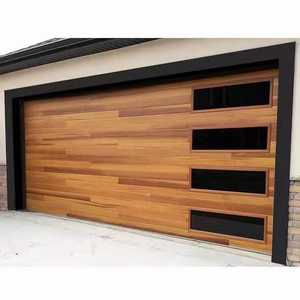 클래식 알루미늄 목재 아연 도금 강철 절연 블랙 유리 윈도우 가정용 전기 구동 단면 차고 문 - Product Image 1