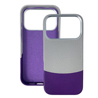 Coque de téléphone tendance patchwork violet-gris pour iPhone 15 Pro Max avec grande fenêtre pour objectif, antidérapante, fine et ajustée, OEM/ODM