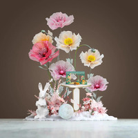 L025 Ensemble de fleurs géantes autoportantes personnalisées en papier organza fait main pour la décoration de mariages, événements à domicile, scènes et festivals