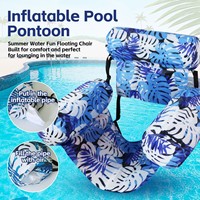 Fauteuil flottant gonflable à trois canaux avec dossier pliable, couverture en tissu motif feuille d'érable, lit flottant pour piscine
