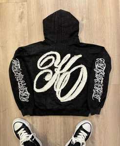 Écusson de broderie au design spécial personnalisé sweat à capuche pour homme unisexe sweats à capuche surdimensionnés en éponge française avec broderie de détresse pour hommes - Product Image 2