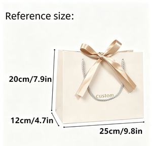 Custom <b>Ivory</b> Paper Gift <b>Bag</b> With Twisted Handles Gold Stamp Luxury Style Ribbon Accessory - Product Image 3