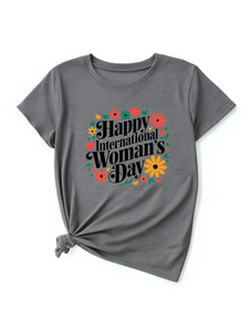 T-shirt per la festa internazionale della donna, per donna, manica corta, girocollo, stampa floreale, casual, primavera estate, 100% cotone - Product Image 1